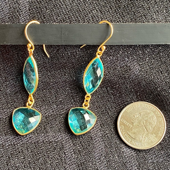 Blue Topaz Quartz Dangling Earrings for Women - Picture 4 of 7